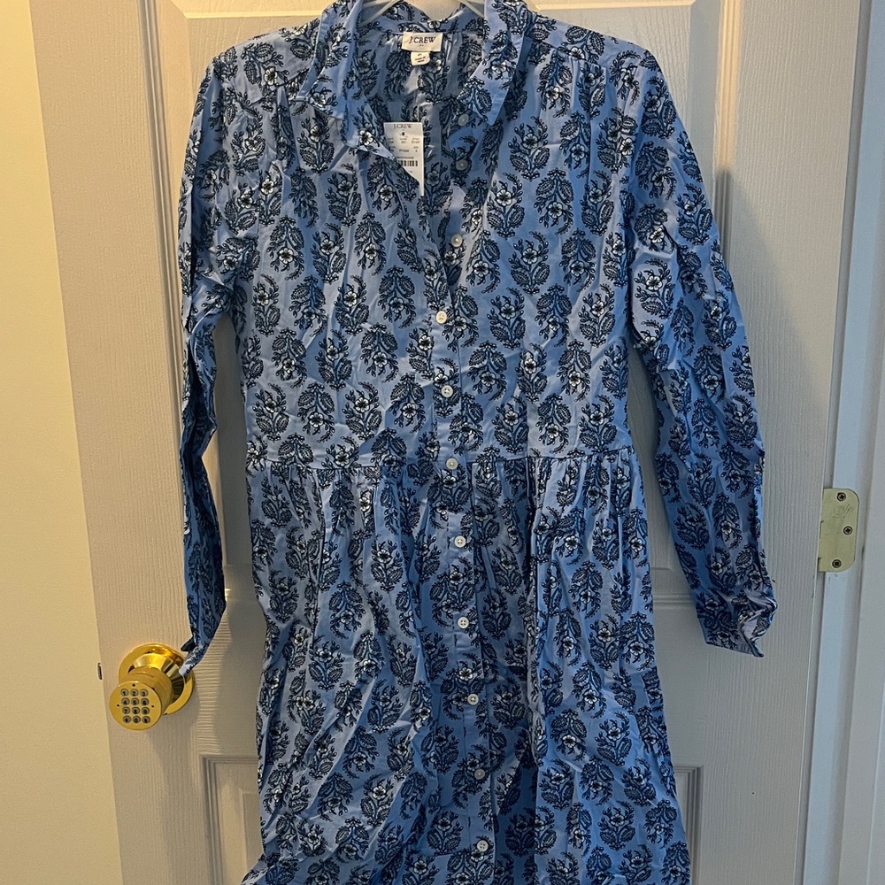 J. Crew Blue Floral Long Sleeve Dress